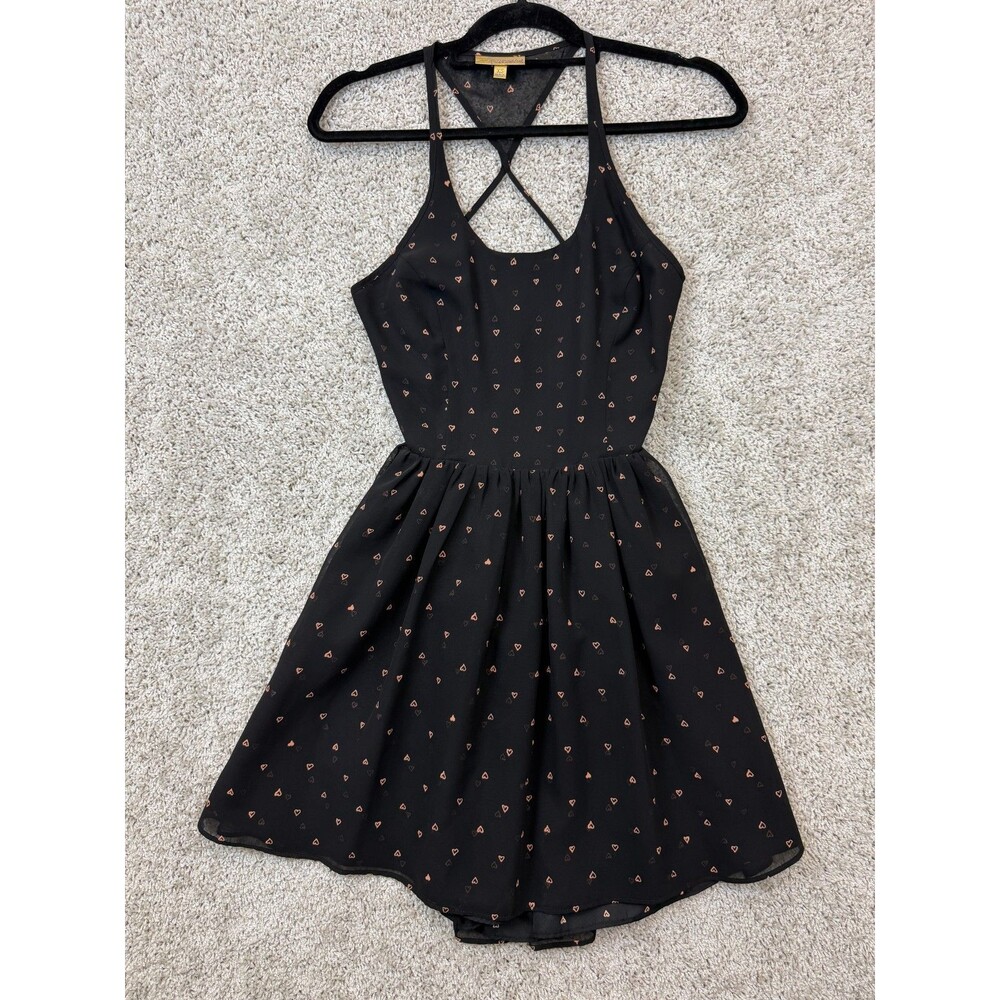 Princess Vera Wang Womens XS Black Heart Print Cross Back Fit Flare Dress